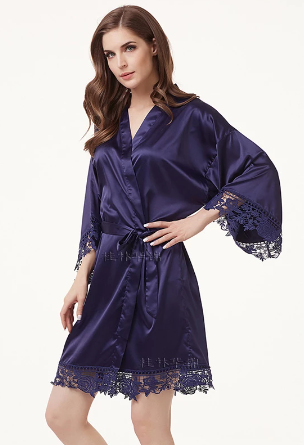 Plain Bridal Robe with Lace